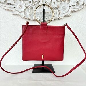 {Thacker} New York Le Pouch Red Leather Ring Handle Crossbody
